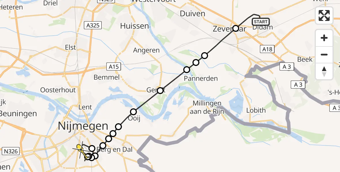 Routekaart van de vlucht: Lifeliner 3 naar Radboud Universitair Medisch Centrum, Avesaetweg