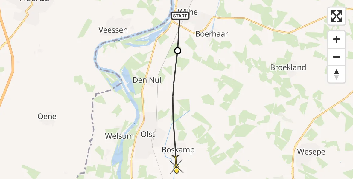 Routekaart van de vlucht: Politieheli naar Olst, Wijheseweg