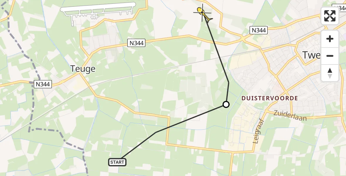 Routekaart van de vlucht: Politiehelikopter naar Twello, Koppelstraat