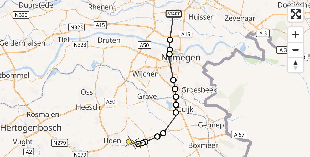 Routekaart van de vlucht: Lifeliner 3 naar Vliegbasis Volkel, Rietgraaf