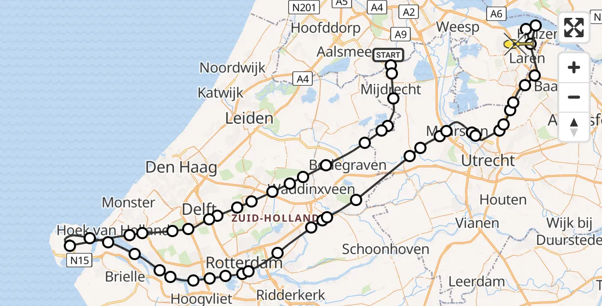 Routekaart van de vlucht: Politieheli naar Huizen, Weidevogelpad