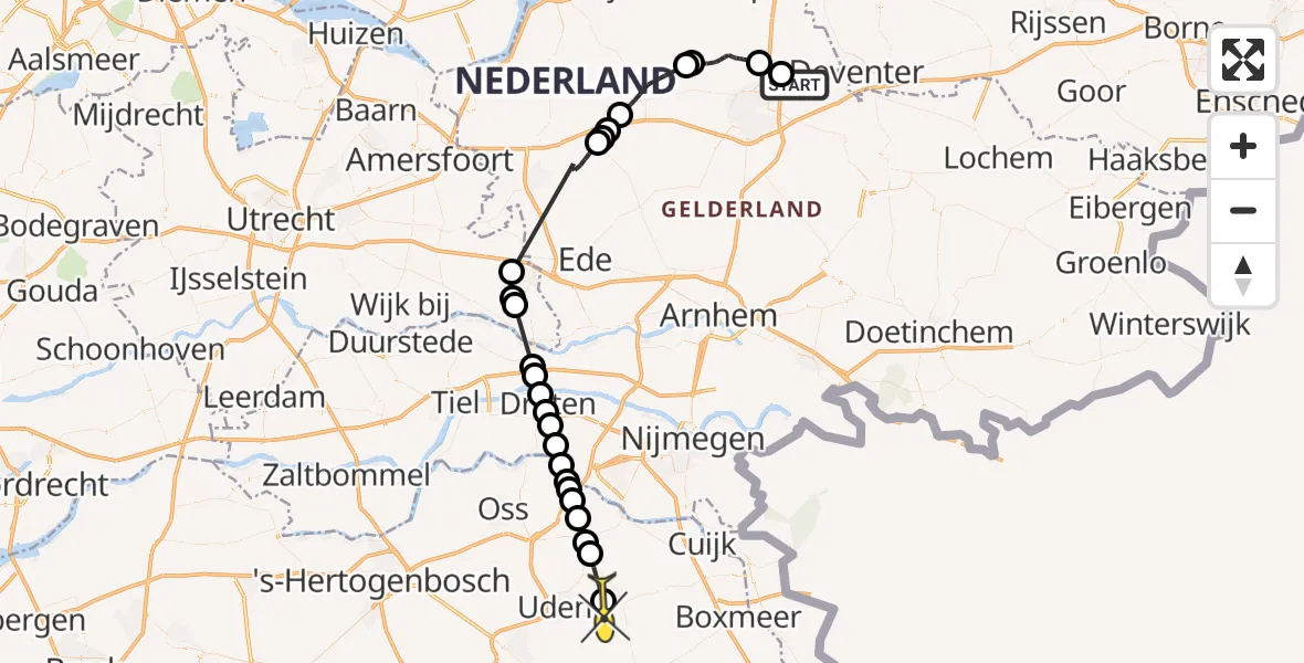 Routekaart van de vlucht: Politieheli naar Vliegbasis Volkel, Lochemsestraat