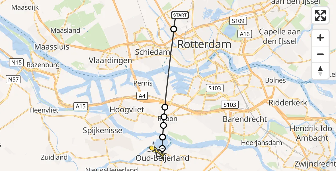 Routekaart van de vlucht: Lifeliner 2 naar Oud-Beijerland, Witte brug
