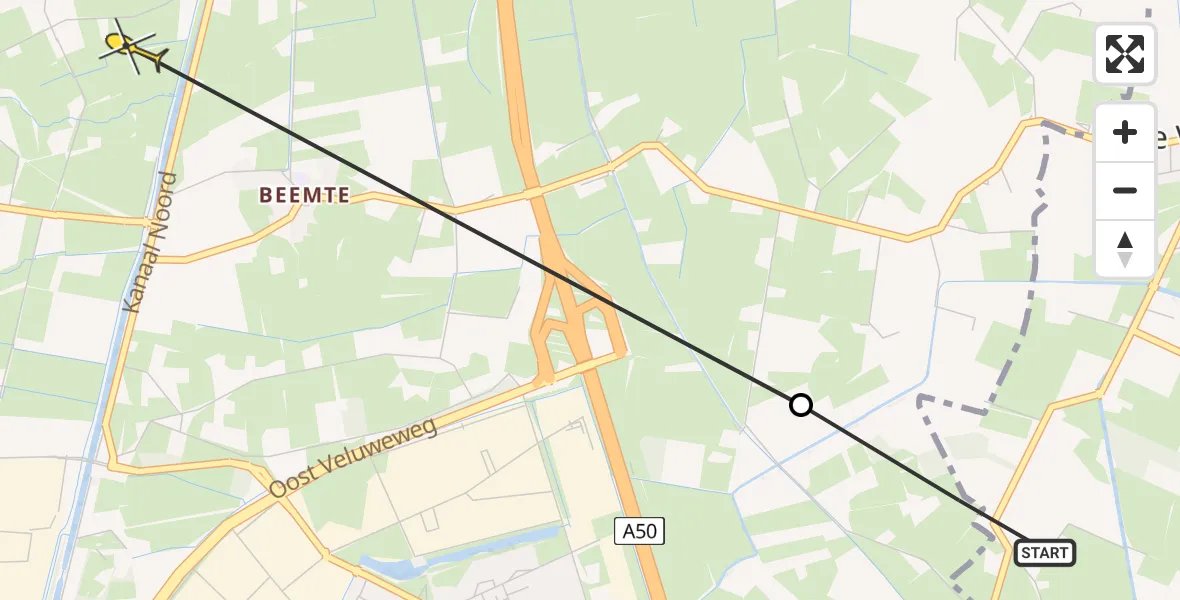 Routekaart van de vlucht: Politiehelikopter naar Wenum Wiesel, Kraaienjagersweg