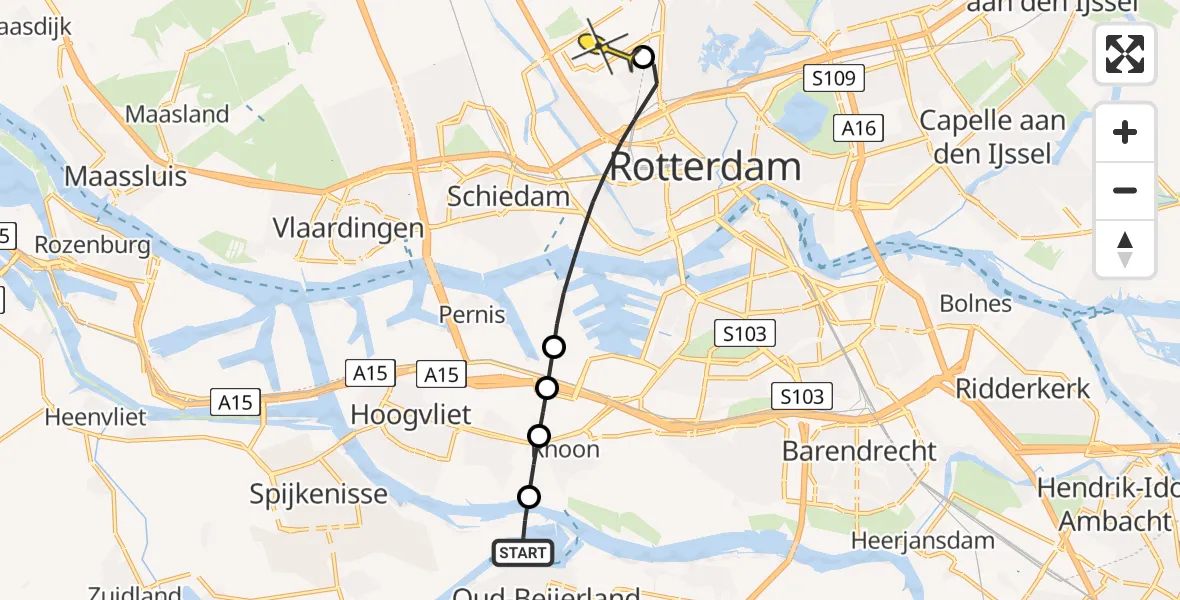Routekaart van de vlucht: Lifeliner 2 naar Rotterdam The Hague Airport, Molenpolderpad