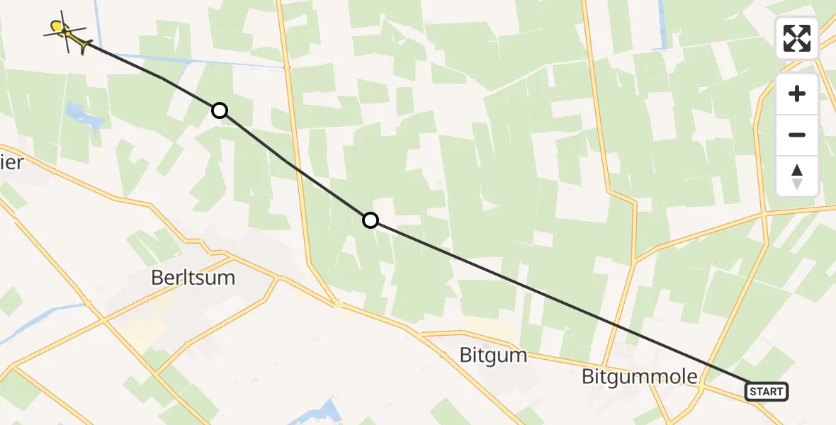 Routekaart van de vlucht: Ambulancehelikopter naar St.-Jacobiparochie, Westergoawei