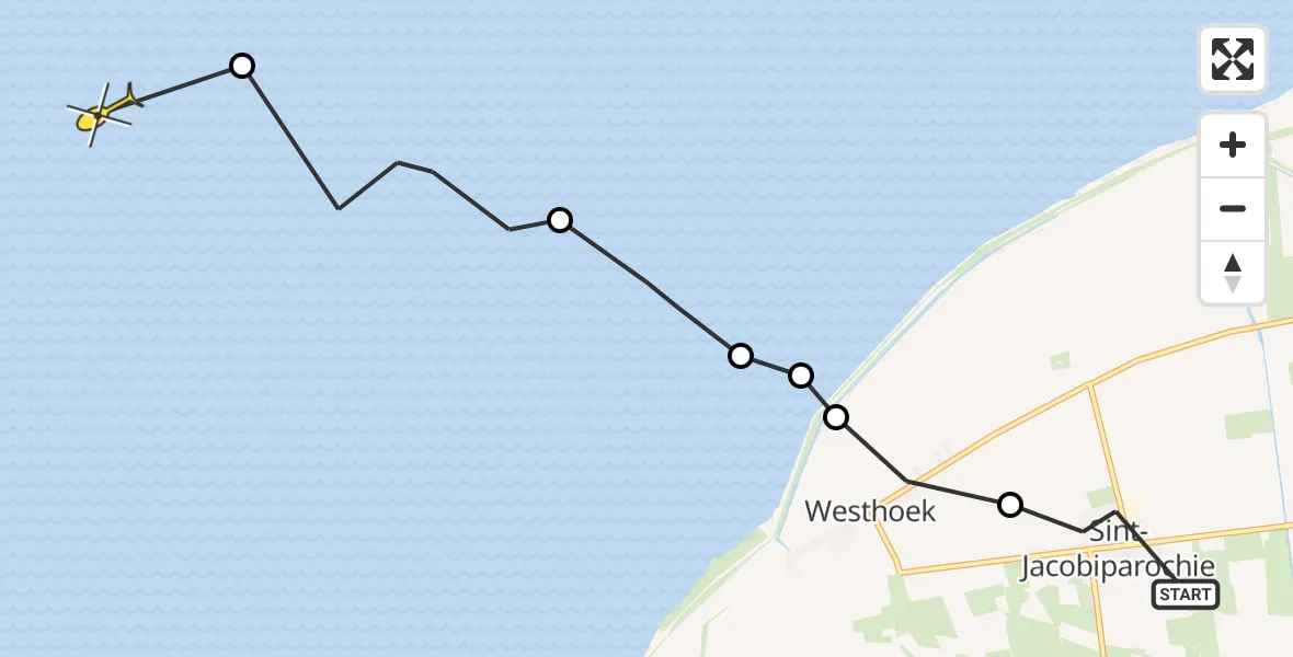 Routekaart van de vlucht: Ambulancehelikopter naar Formerum, K.L. de Vriesstraat
