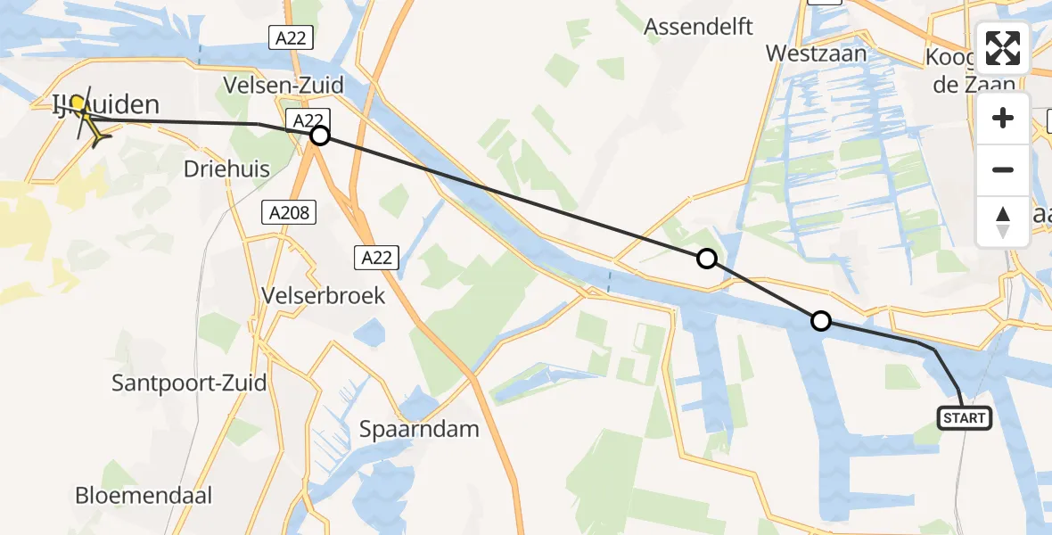 Routekaart van de vlucht: Lifeliner 1 naar IJmuiden, Stromboliweg