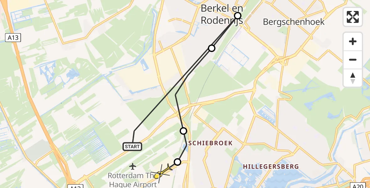 Routekaart van de vlucht: Lifeliner 2 naar Rotterdam The Hague Airport, Boterdorpseweg