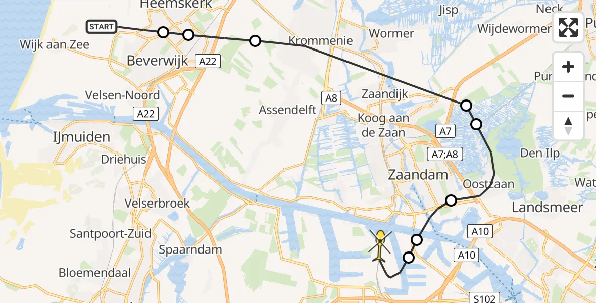 Routekaart van de vlucht: Lifeliner 1 naar Amsterdam Heliport, Binnenduinrandweg