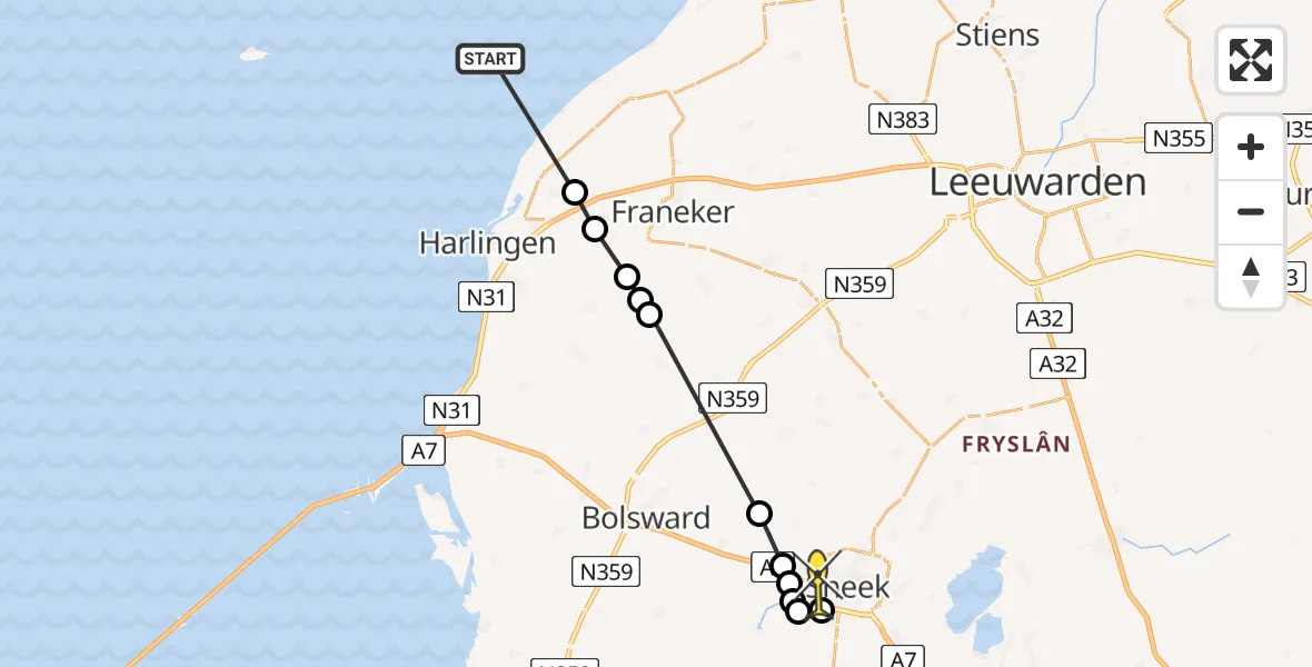 Routekaart van de vlucht: Ambulanceheli naar Sneek, Foarryp