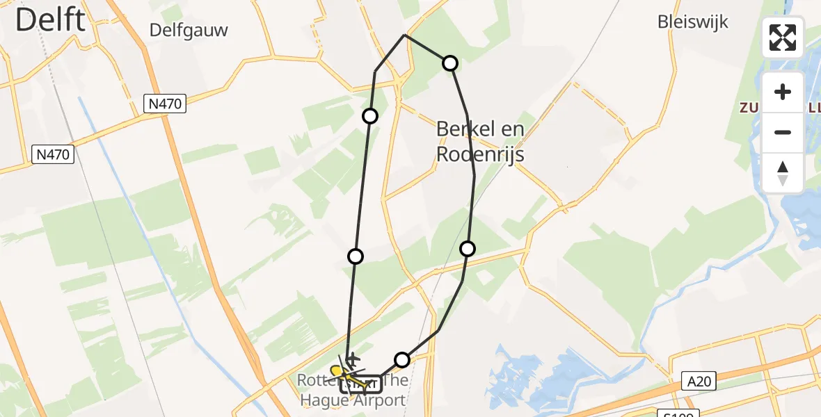 Routekaart van de vlucht: Lifeliner 2 naar Rotterdam The Hague Airport, A16 Rotterdam