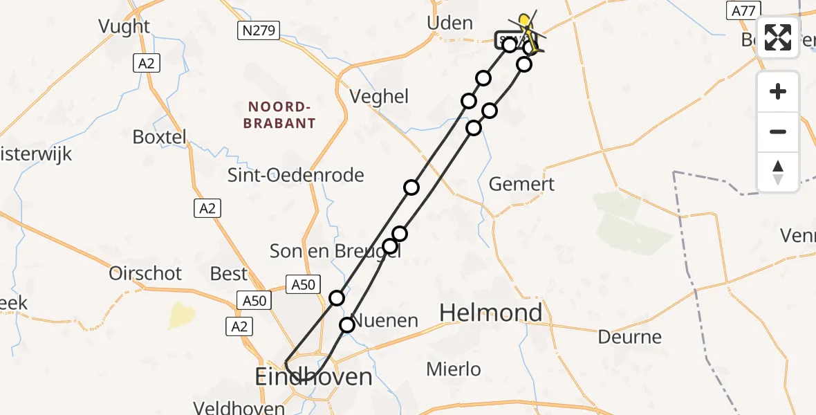 Routekaart van de vlucht: Lifeliner 3 naar Vliegbasis Volkel, Zeelandsedijk