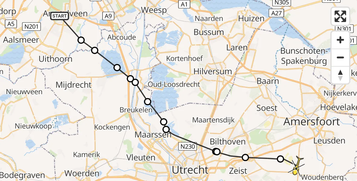 Routekaart van de vlucht: Politieheli naar Leusden, Rondehoep West