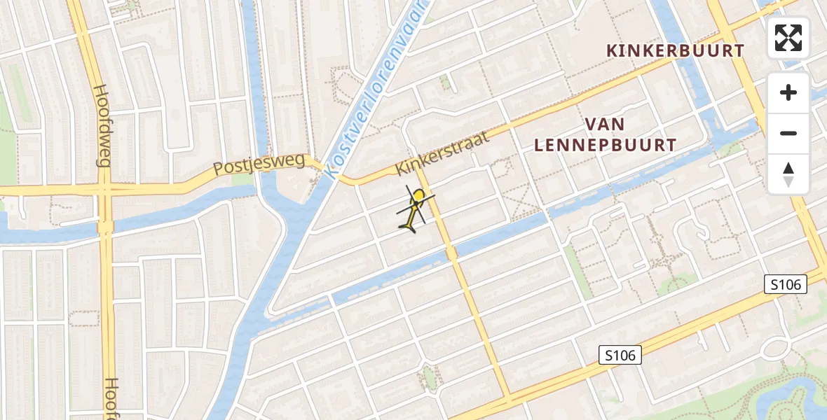 Routekaart van de vlucht: Politieheli naar Amsterdam