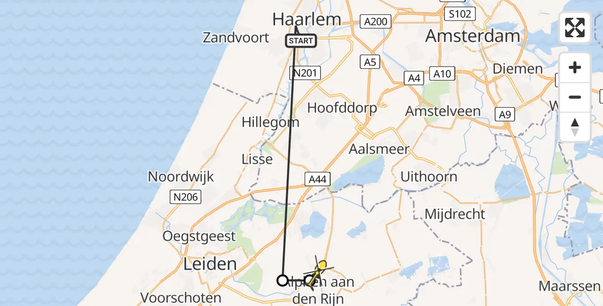 Routekaart van de vlucht: Politieheli naar Alphen aan den Rijn, Leidsestraat
