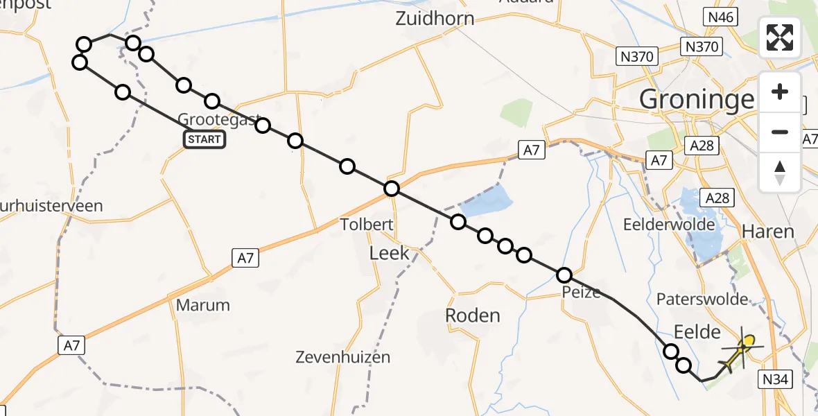 Routekaart van de vlucht: Lifeliner 4 naar Groningen Airport Eelde, Miedwei