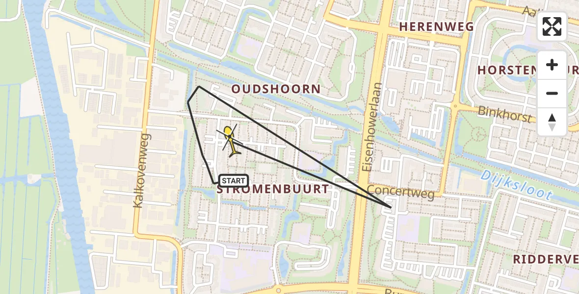 Routekaart van de vlucht: Politiehelikopter naar Alphen aan den Rijn, Preludeweg