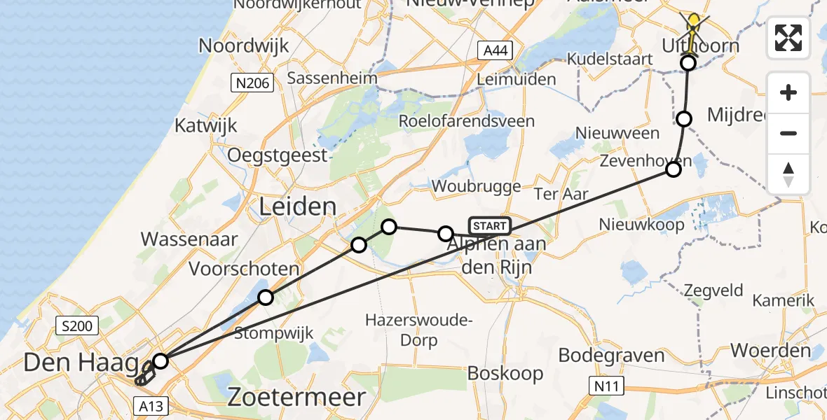 Routekaart van de vlucht: Politieheli naar Uithoorn, Kalie Woengoe