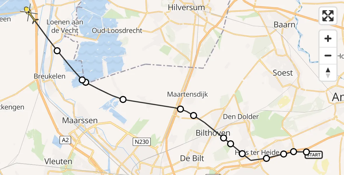 Routekaart van de vlucht: Politieheli naar Nieuwer Ter Aa, Richelleweg