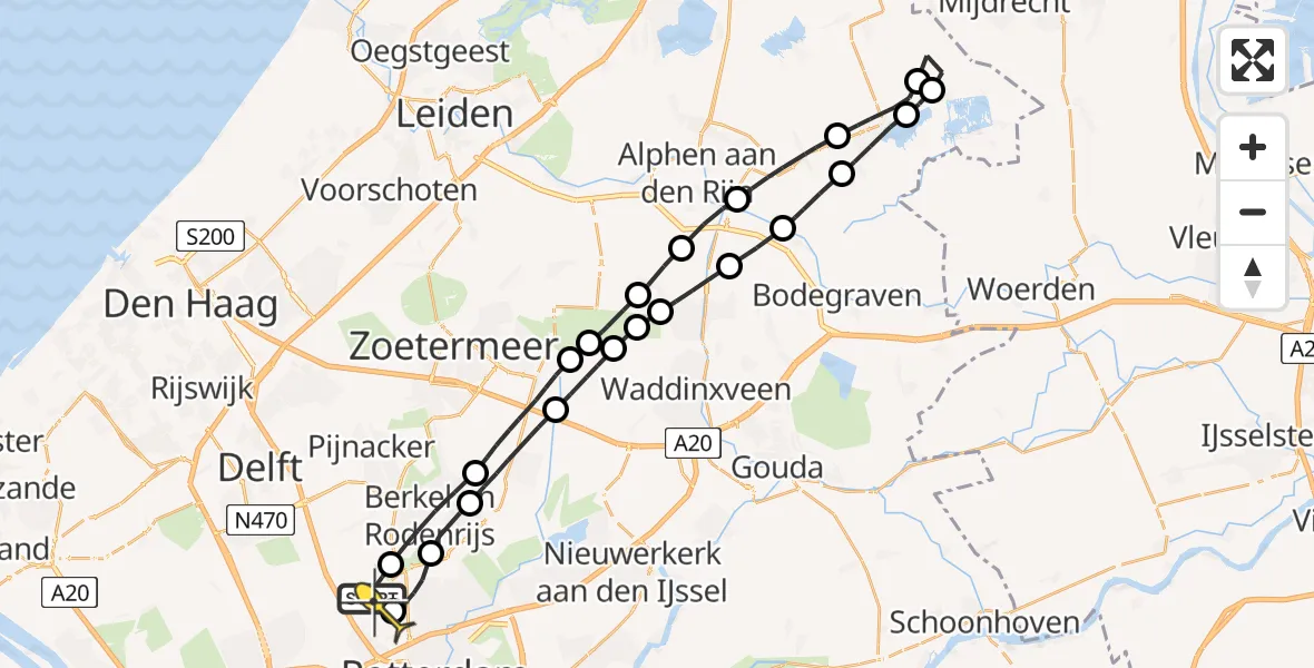 Routekaart van de vlucht: Lifeliner 2 naar Rotterdam The Hague Airport, Oude Bovendijk