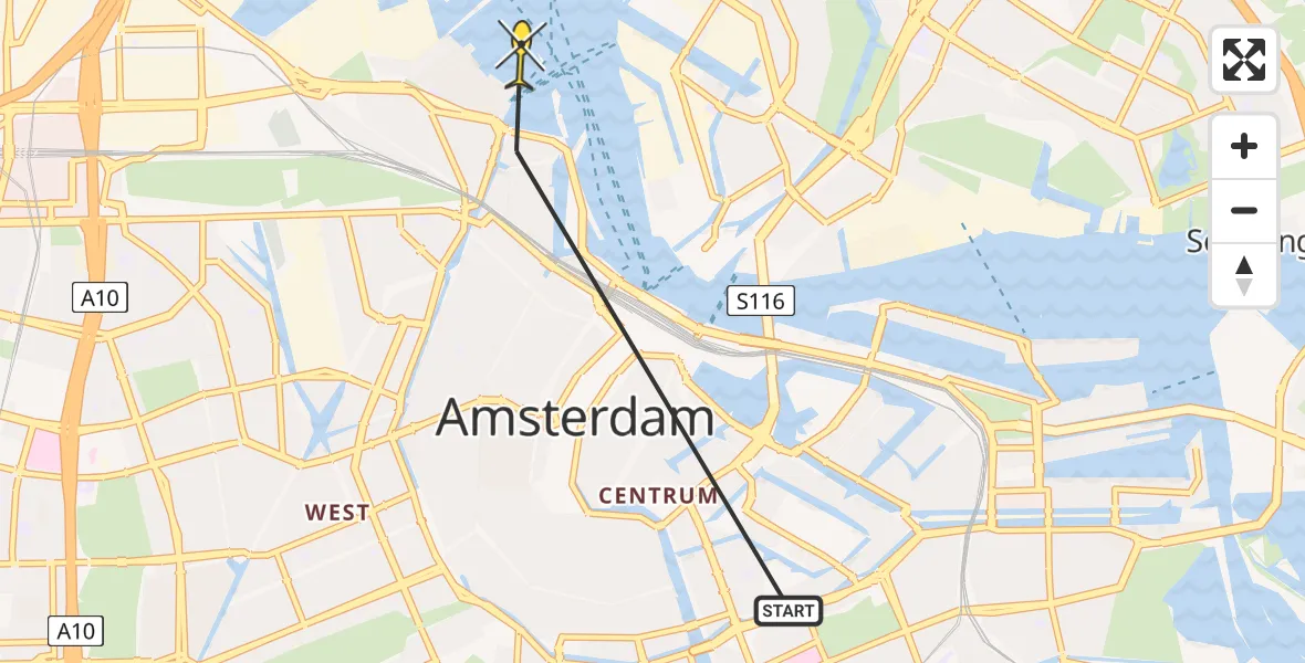 Vluchtroute Politiehelikopter van Amsterdam naar Amsterdam