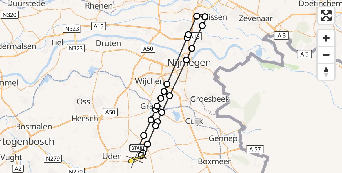 Routekaart van de vlucht: Lifeliner 3 naar Vliegbasis Volkel, Schuifelenberg