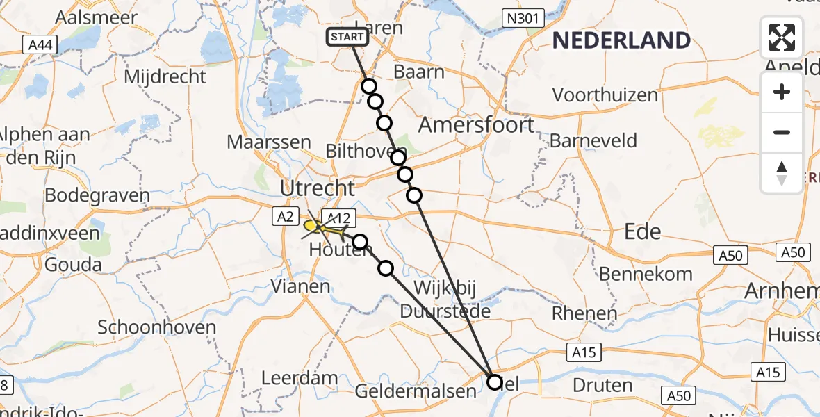 Routekaart van de vlucht: Politieheli naar Houten, Simon Stevinweg