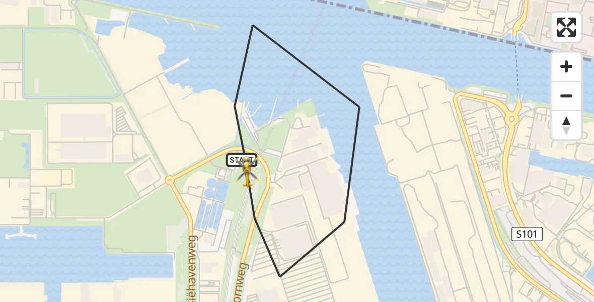 Vluchtroute Traumahelikopter van Amsterdam Heliport naar Amsterdam Heliport