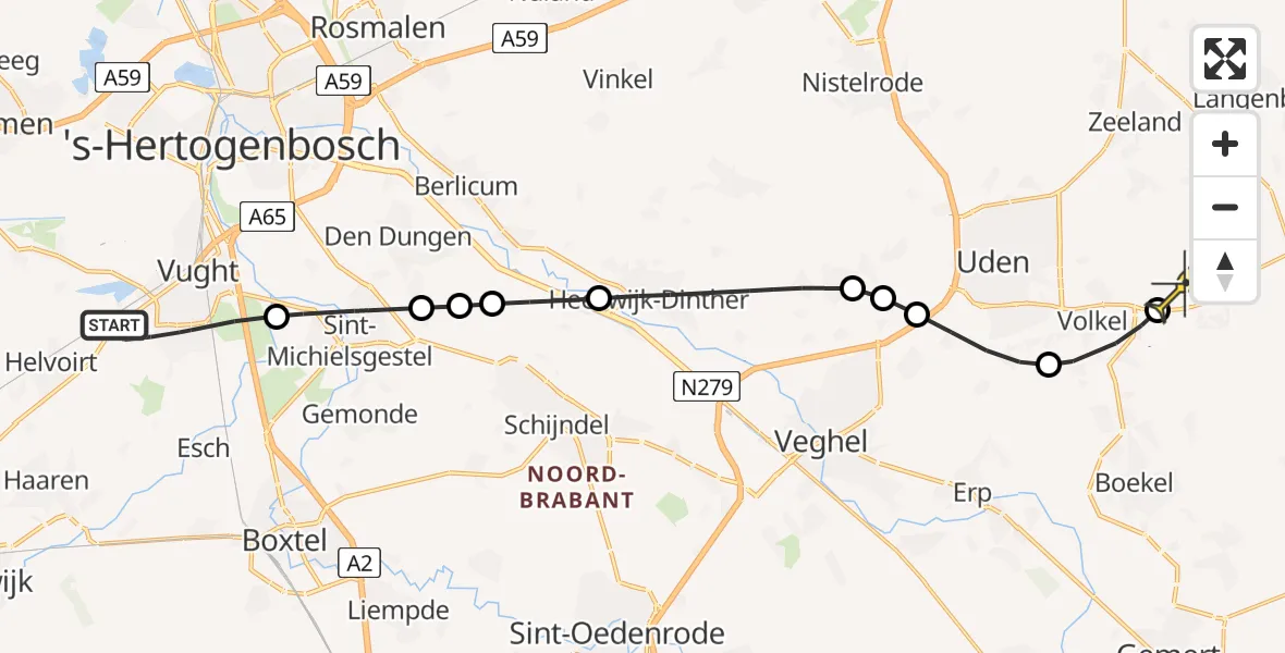 Routekaart van de vlucht: Lifeliner 3 naar Vliegbasis Volkel, Haagwinde