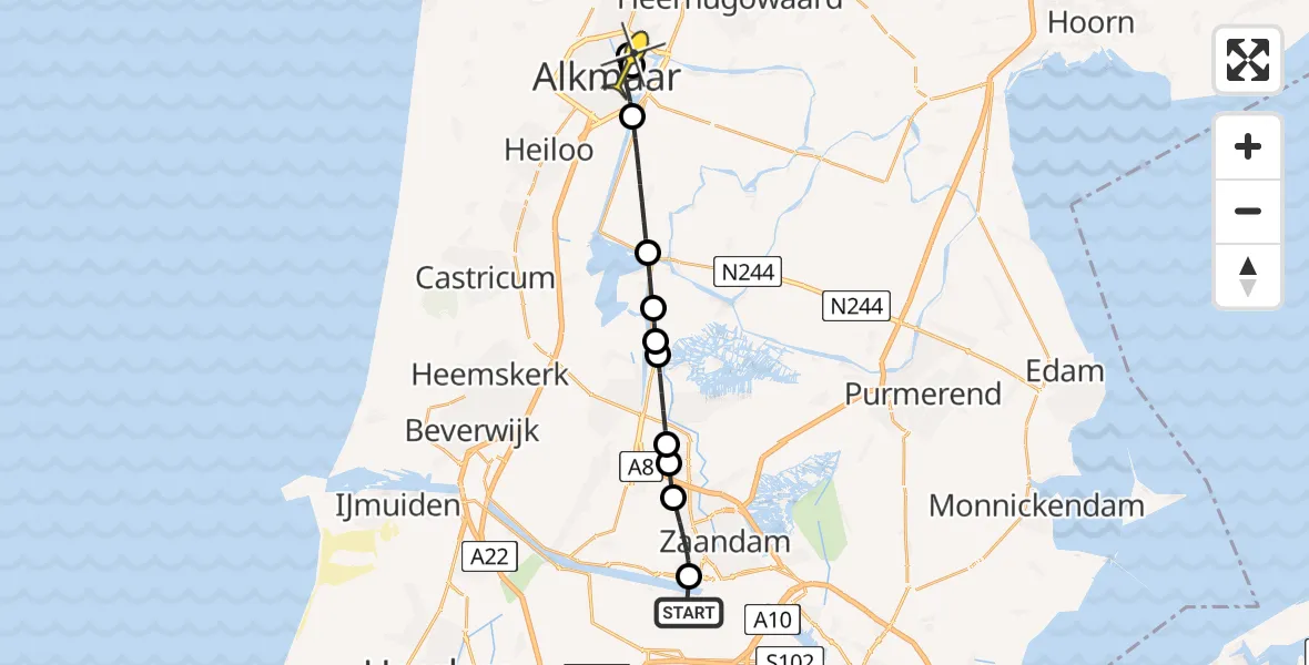 Routekaart van de vlucht: Lifeliner 1 naar Alkmaar, Hoofdtocht