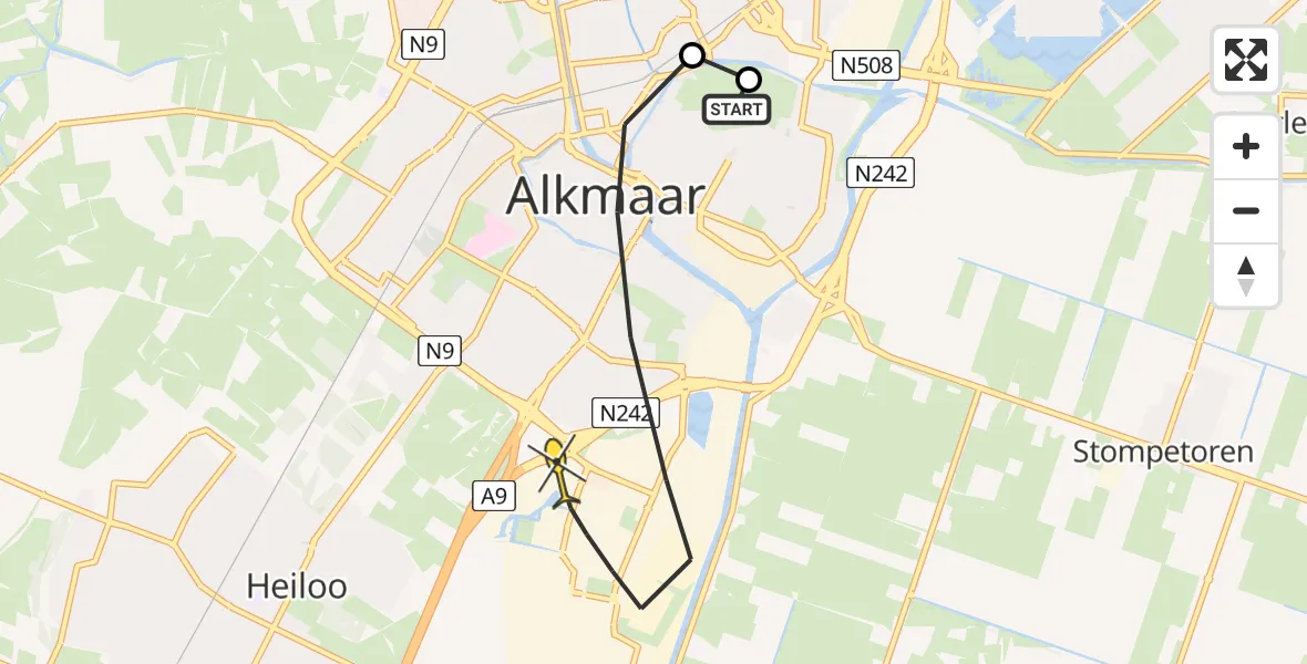 Routekaart van de vlucht: Lifeliner 1 naar Alkmaar, Koedijkerstraat