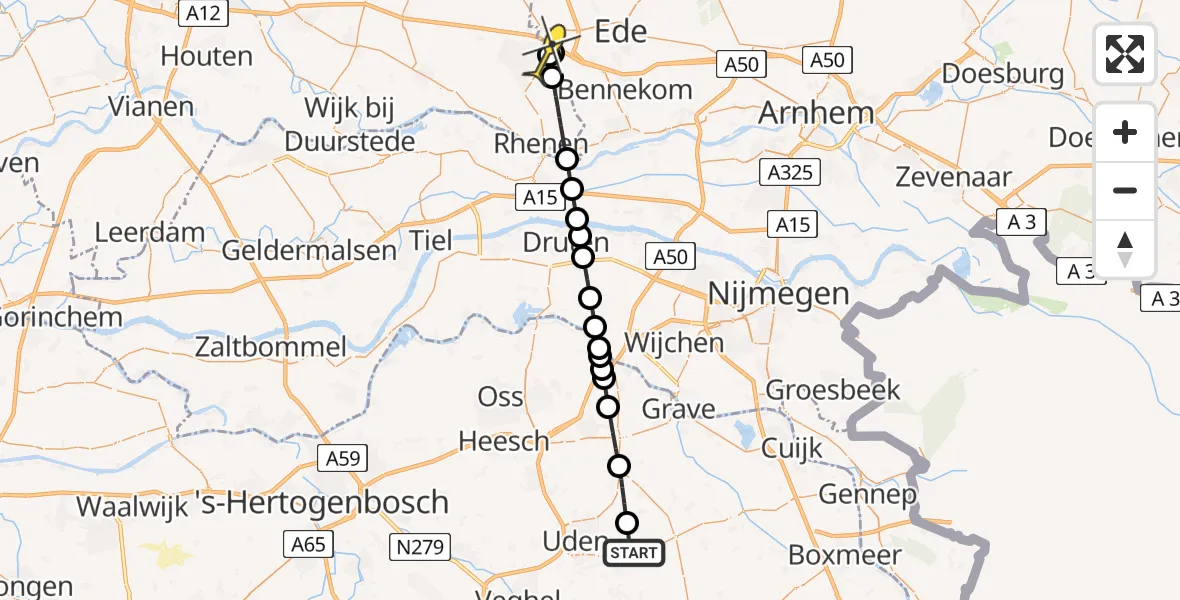 Routekaart van de vlucht: Lifeliner 3 naar Veenendaal, De Bunders
