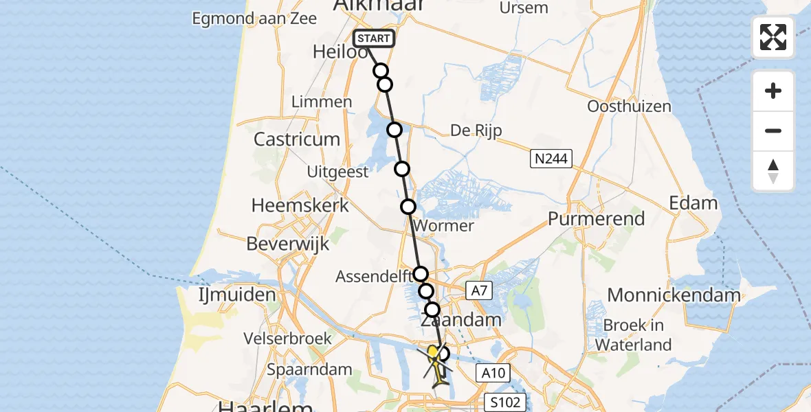 Routekaart van de vlucht: Lifeliner 1 naar Amsterdam Heliport, Nijenburgerweg