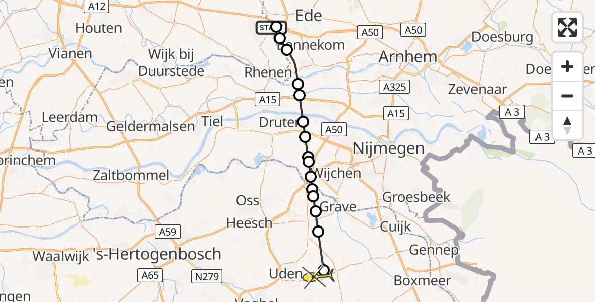 Routekaart van de vlucht: Lifeliner 3 naar Vliegbasis Volkel, Zuiderkade
