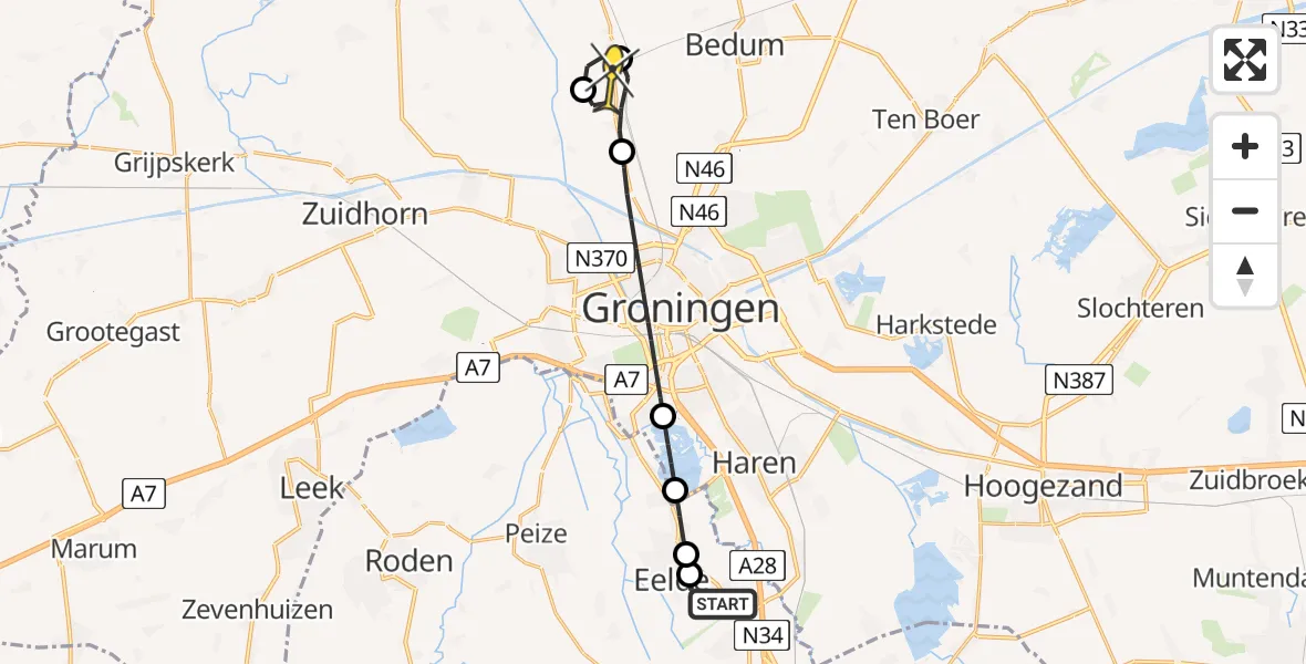 Routekaart van de vlucht: Lifeliner 4 naar Adorp, Eskampenweg