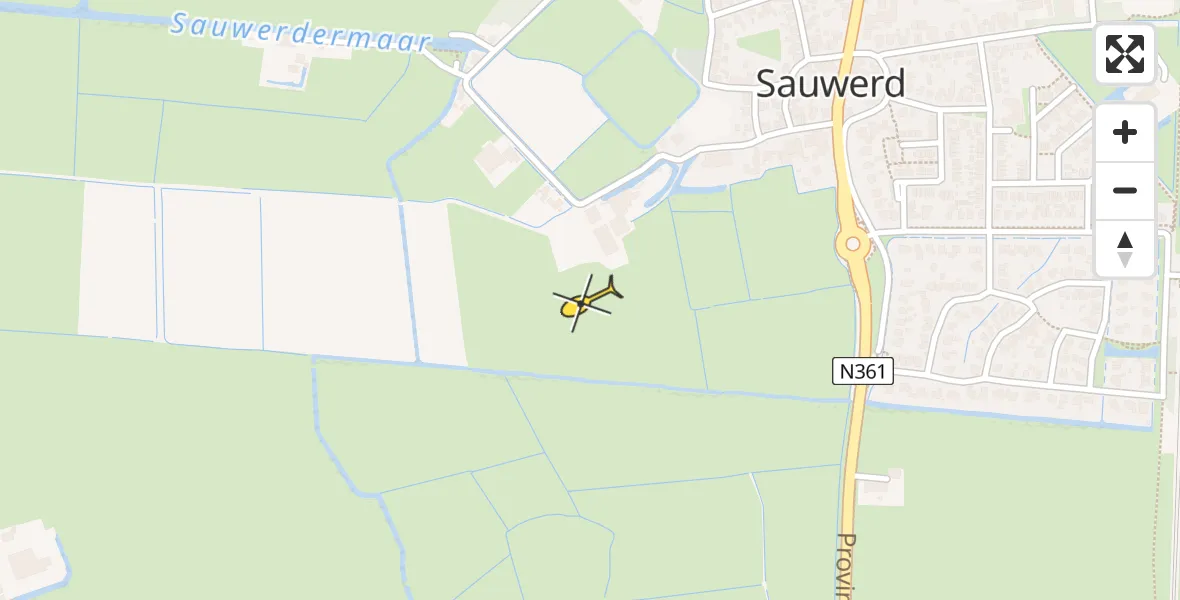 Routekaart van de vlucht: Traumahelikopter naar Sauwerd
