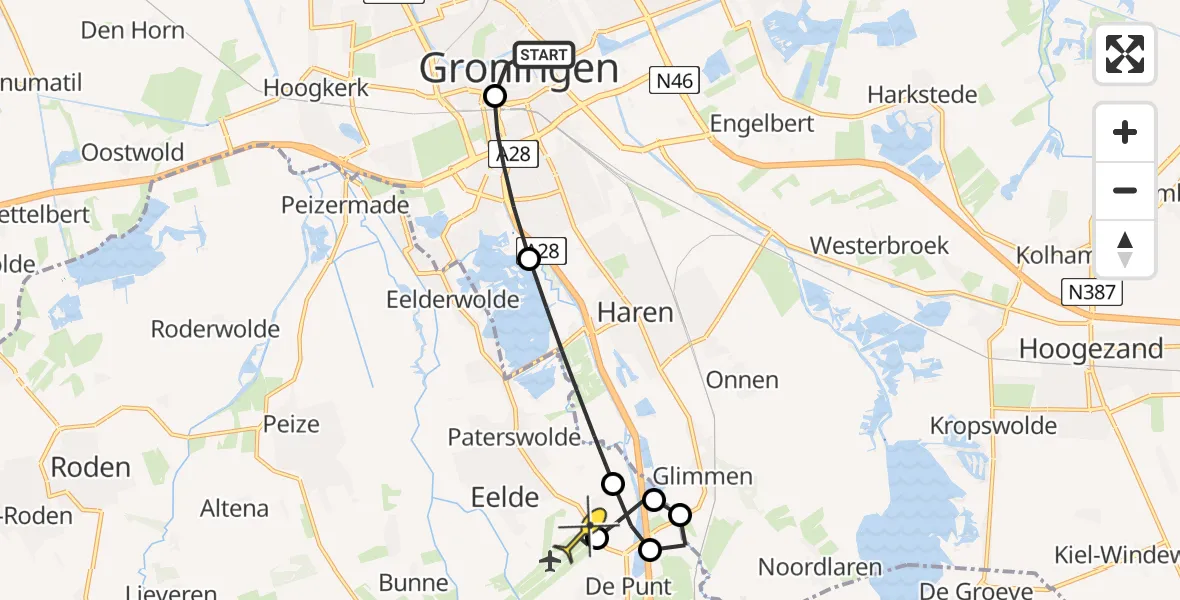 Routekaart van de vlucht: Lifeliner 4 naar Groningen Airport Eelde, Oude Boteringestraat