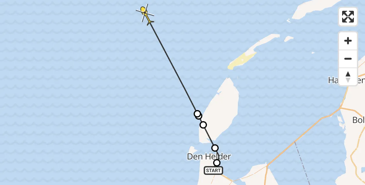 Vluchtroute Kustwachthelikopter van Vliegveld De Kooy naar 