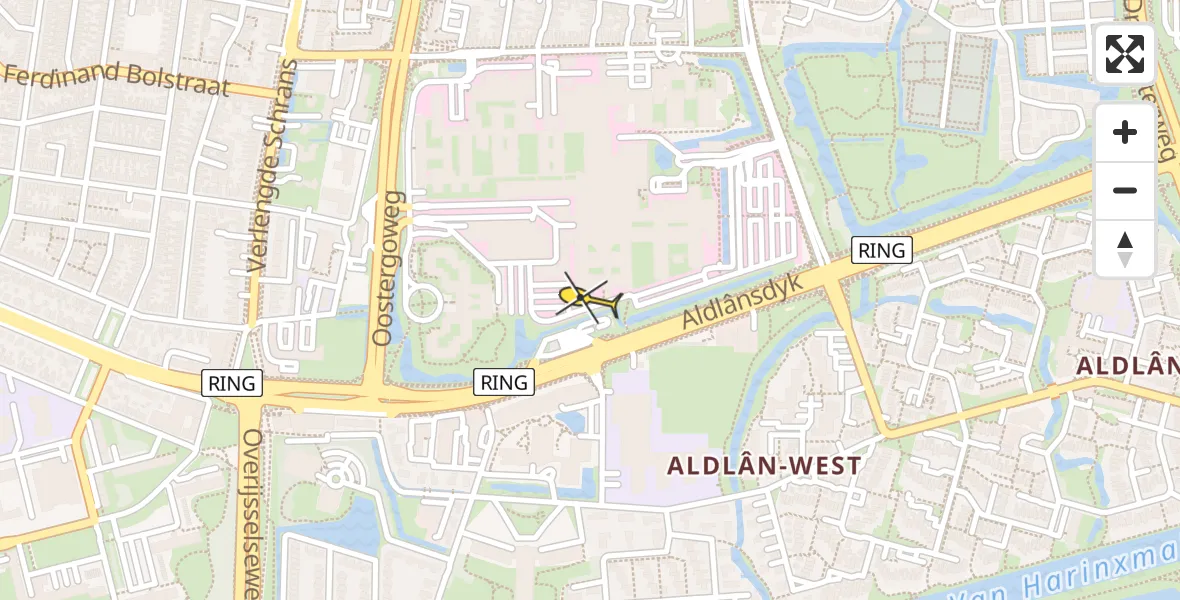 Vluchtroute Ambulancehelikopter van Leeuwarden naar Leeuwarden