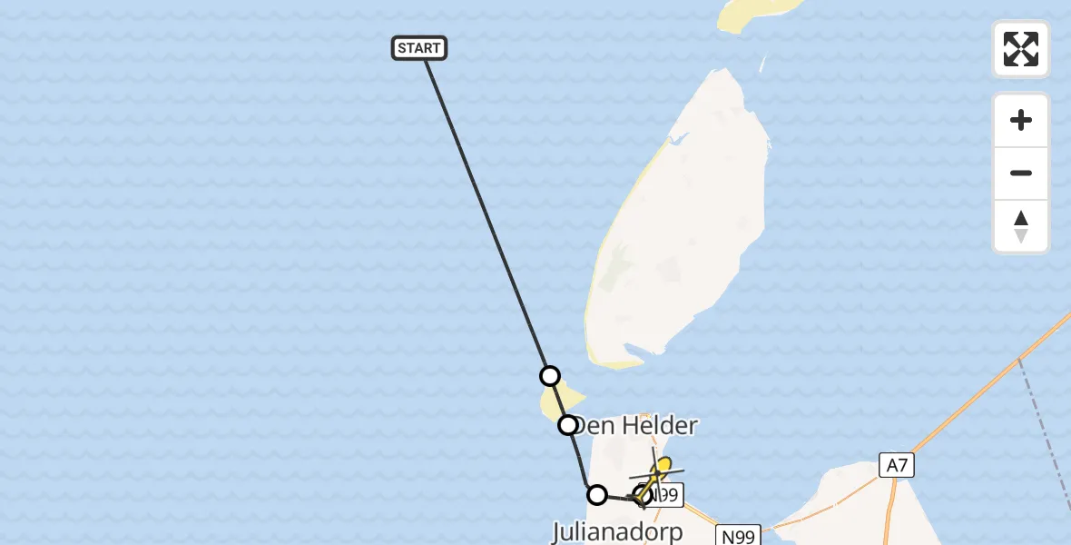 Routekaart van de vlucht: Kustwachthelikopter naar Vliegveld De Kooy, Luchthavenweg