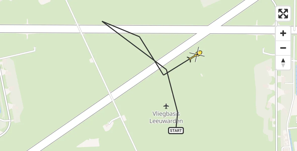 Vluchtroute Ambulancehelikopter van Vliegbasis Leeuwarden naar Vliegbasis Leeuwarden