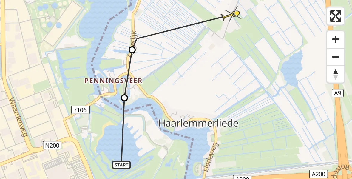 Routekaart van de vlucht: Politieheli naar Spaarndam, Lagedijk