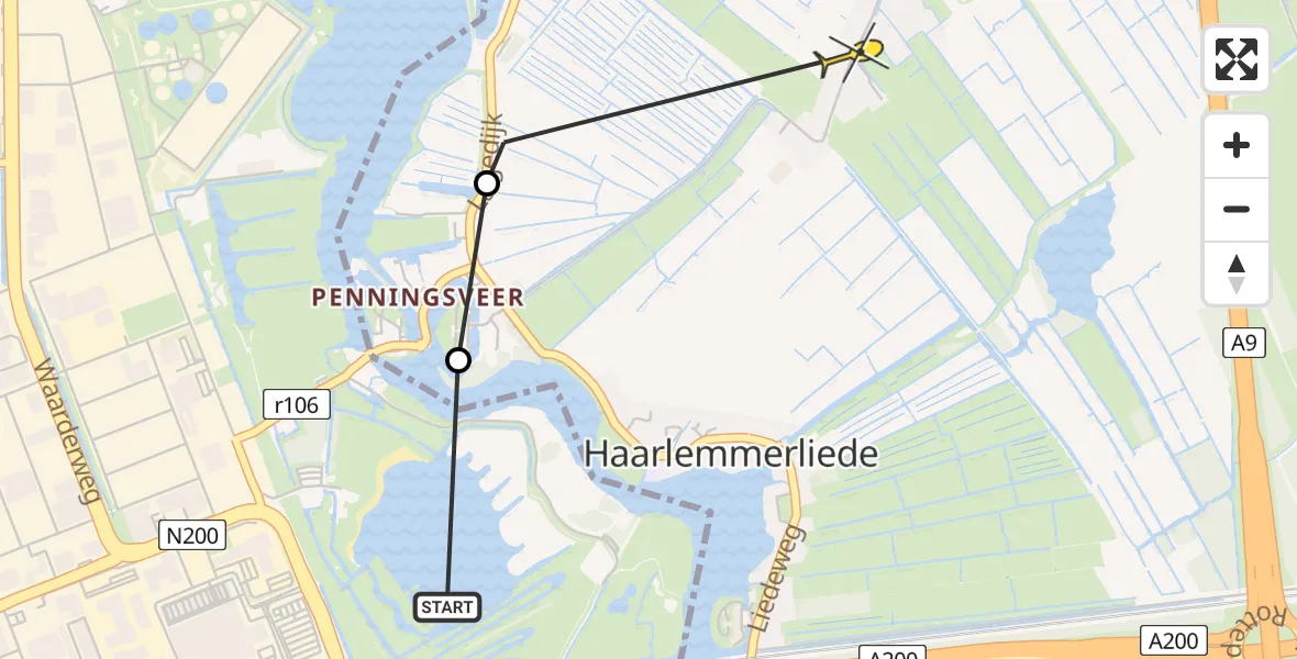Routekaart van de vlucht: Politiehelikopter naar Spaarndam, Lagedijk