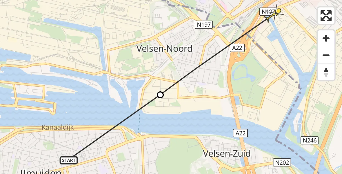 Routekaart van de vlucht: Politieheli naar Beverwijk, Eendrachtsstraat