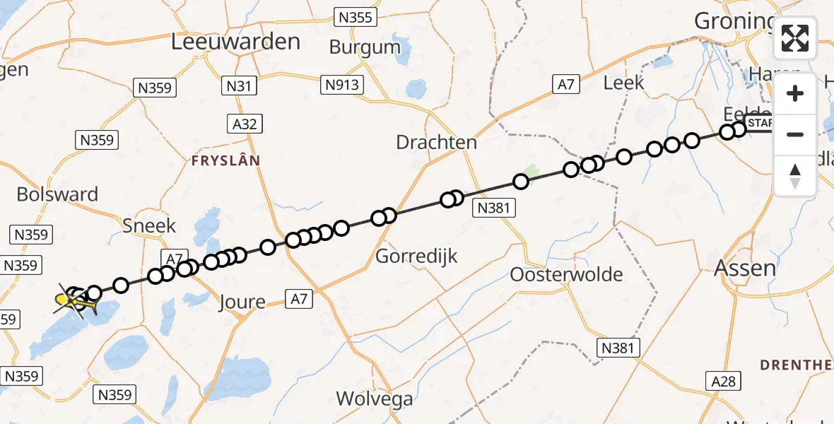 Routekaart van de vlucht: Lifeliner 4 naar Gaastmeer, Lugtenbergerweg