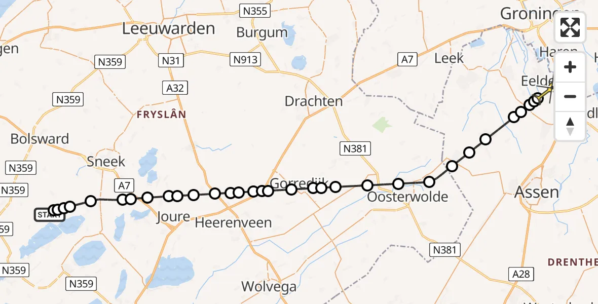 Routekaart van de vlucht: Lifeliner 4 naar Groningen Airport Eelde, Tsjerkehop