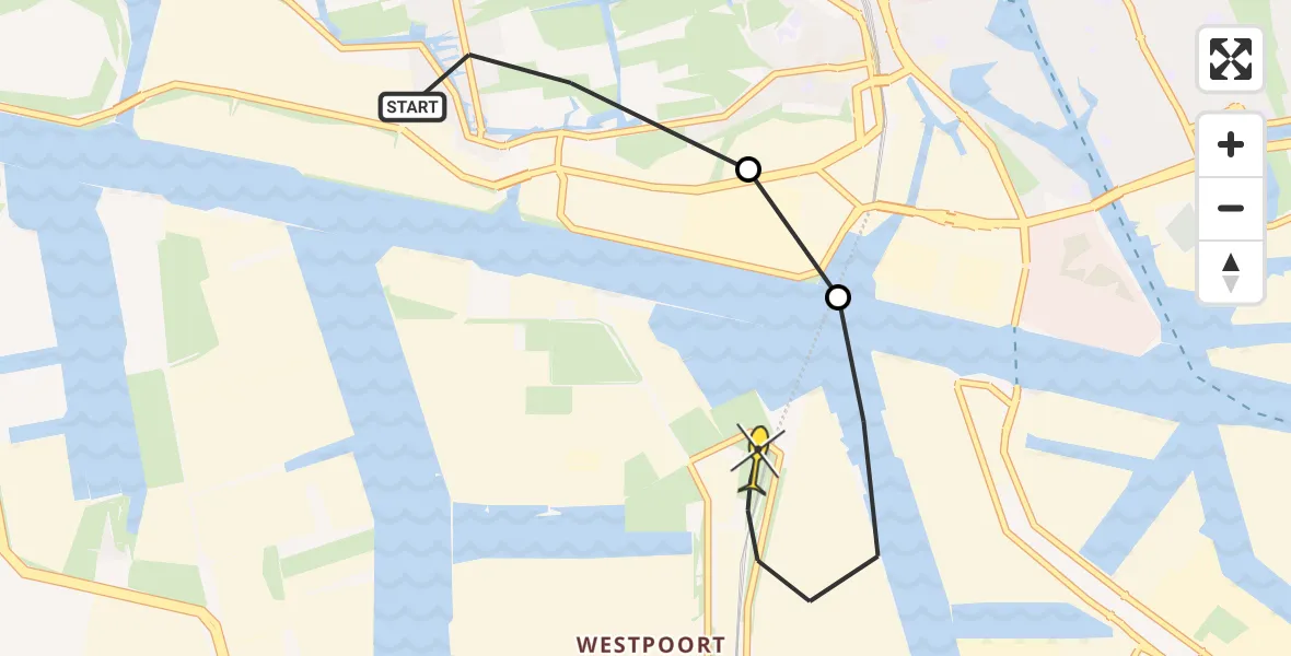 Routekaart van de vlucht: Lifeliner 1 naar Amsterdam Heliport, Overtoom