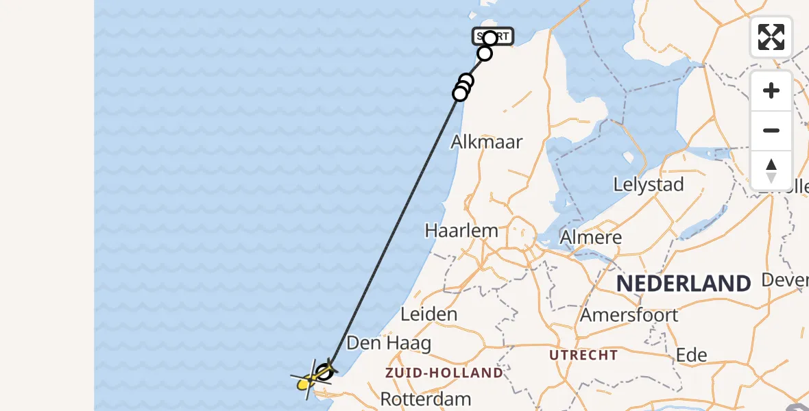 Routekaart van de vlucht: Kustwachthelikopter naar Maasvlakte, Middenvliet