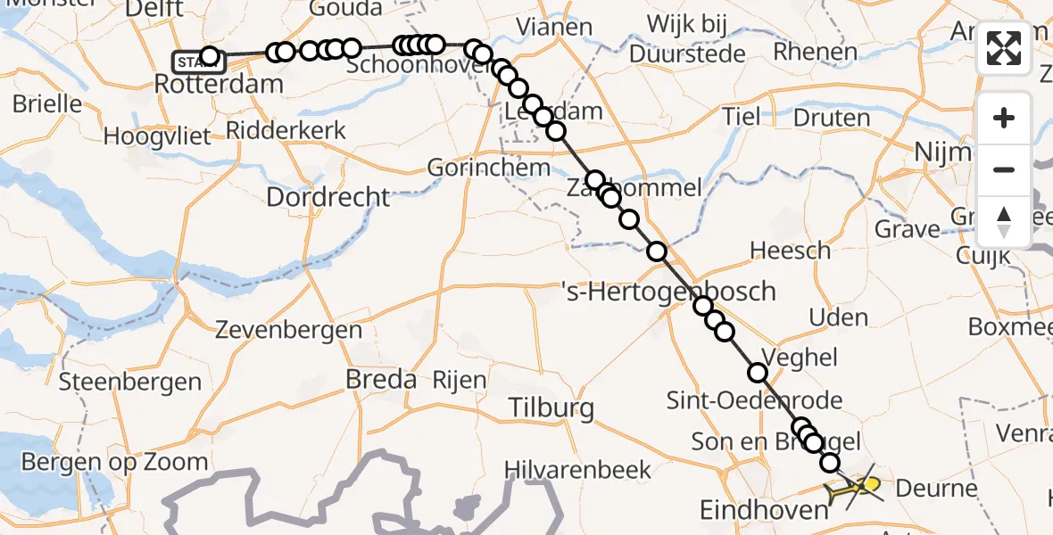 Routekaart van de vlucht: Lifeliner 2 naar Helmond, G.K. van Hogendorpweg